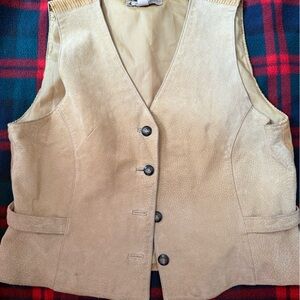 Vintage 90s Suede Vest: Marsh Landing | Beige Western Waistcoat